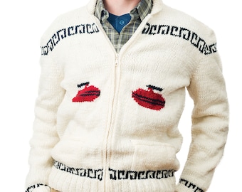 Curling Cardigan Sweater (New - Handmade) Hand Knit Wool Sweater Made To Order, 404.101.MTO
