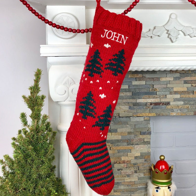 Personalized Christmas Stockings Hand Knit Wool Stockings Red and White image 5