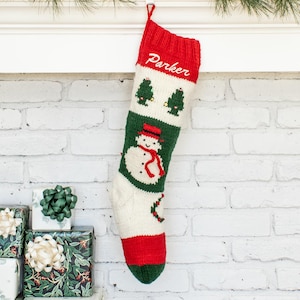 クリスマスストッキング パーソナライズされたニットウール カスタムベルナットスノーマン刺繍ウールモノグラムソックス