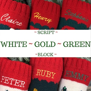 Personalized Christmas Stockings Hand Knit Wool Stockings White With Red Accents image 2