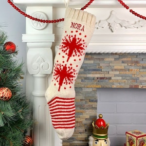 Personalized Christmas Stocking / Hand Knit Christmas Stocking - White Star Stocking