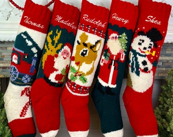 Christmas Stocking Personalized Knit Mary Maxim Bernat Custom Wool Stockings Xmas Socks Families Baby
