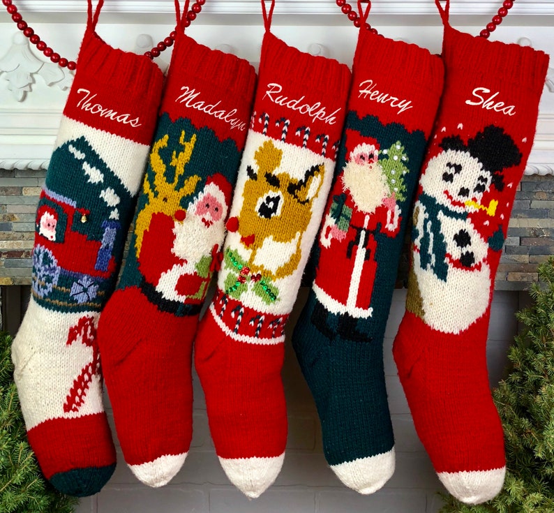 Christmas Stocking Personalized Knit Mary Maxim Bernat Custom Wool Stockings Xmas Socks Families Baby image 1