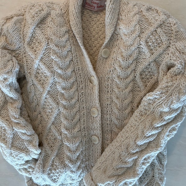Irish Fisherman Sweater Cabled Wool Hand Knitted Cardigan Jumper - cream