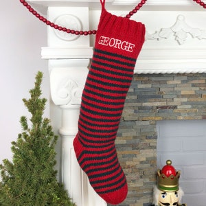 Personalized Christmas Stockings Hand Knit Wool Stockings Red and White image 4