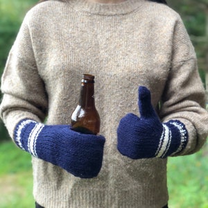 Beer Mittens navy and white striped wool Beer Mittens Drinking Gloves mitten set tailgating camping gifts stocking stuffer