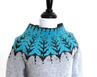 Pull de style islandais pour femmes Lopapeysa Hand Knit Wool Round Yolk Taille XSmall