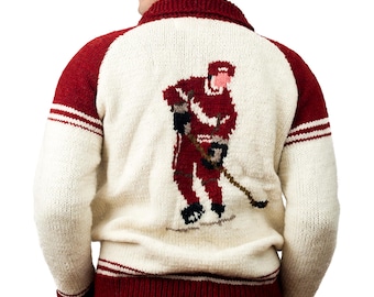 Suéter de hóquei de lã feito à mão: Cardigan de malha personalizado