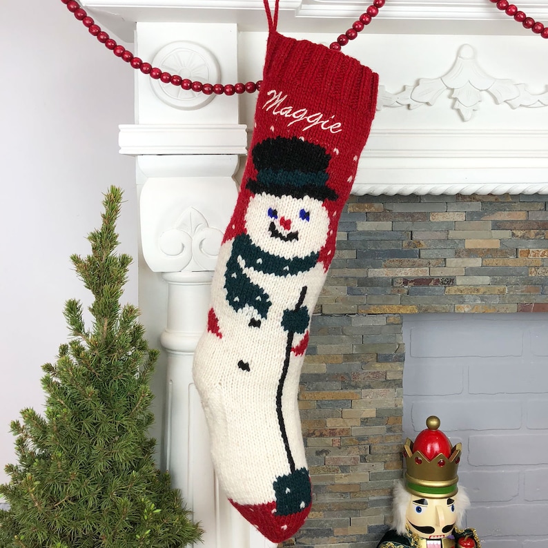 Christmas Stocking Personalized Knit Mary Maxim Snowman Wool Etsy UK