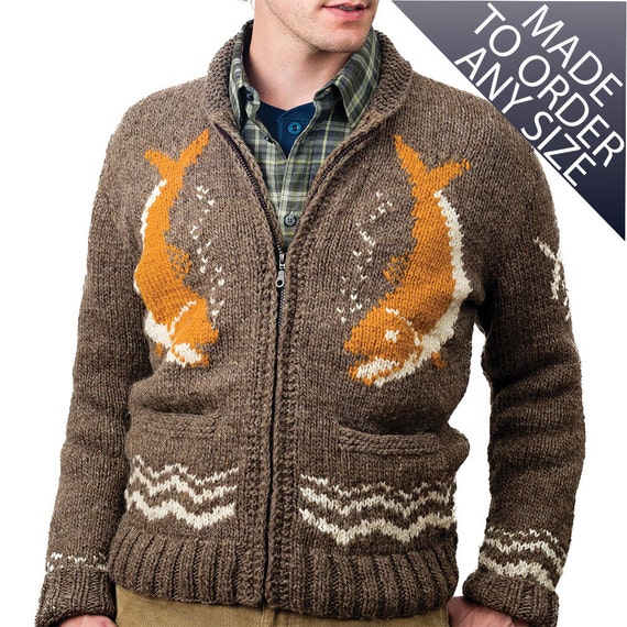 Custom Mary Maxim Sweater Angler s Pride New Wool Cardigan Cowichan Sweater Curling Sweater Zipper Jumper Etsy
