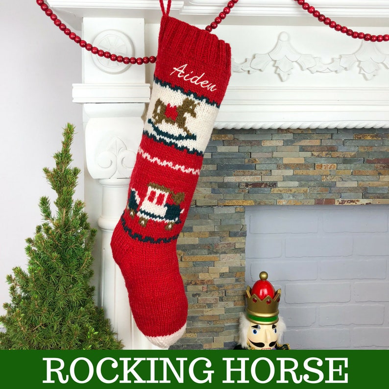 Christmas Stocking Personalized Hand Knit Wool Holiday Decor Personalised Xmas Sock image 4
