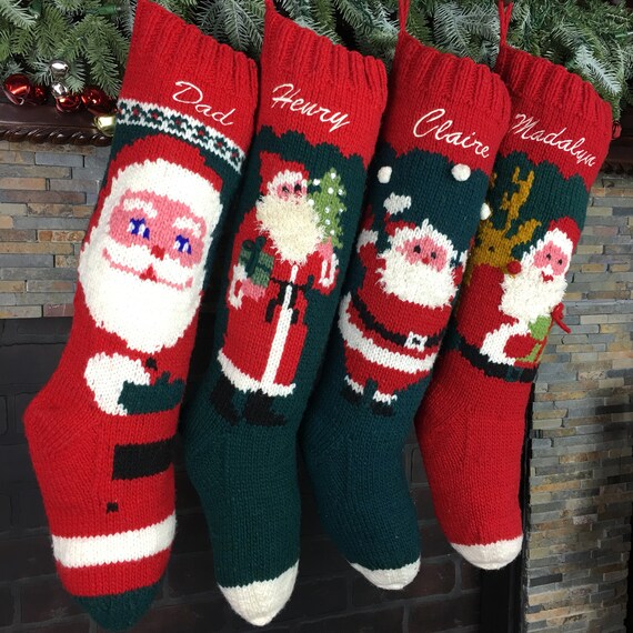 Bas Personnalises De Noel Tricot A La Main Laine Vintage Santa Etsy