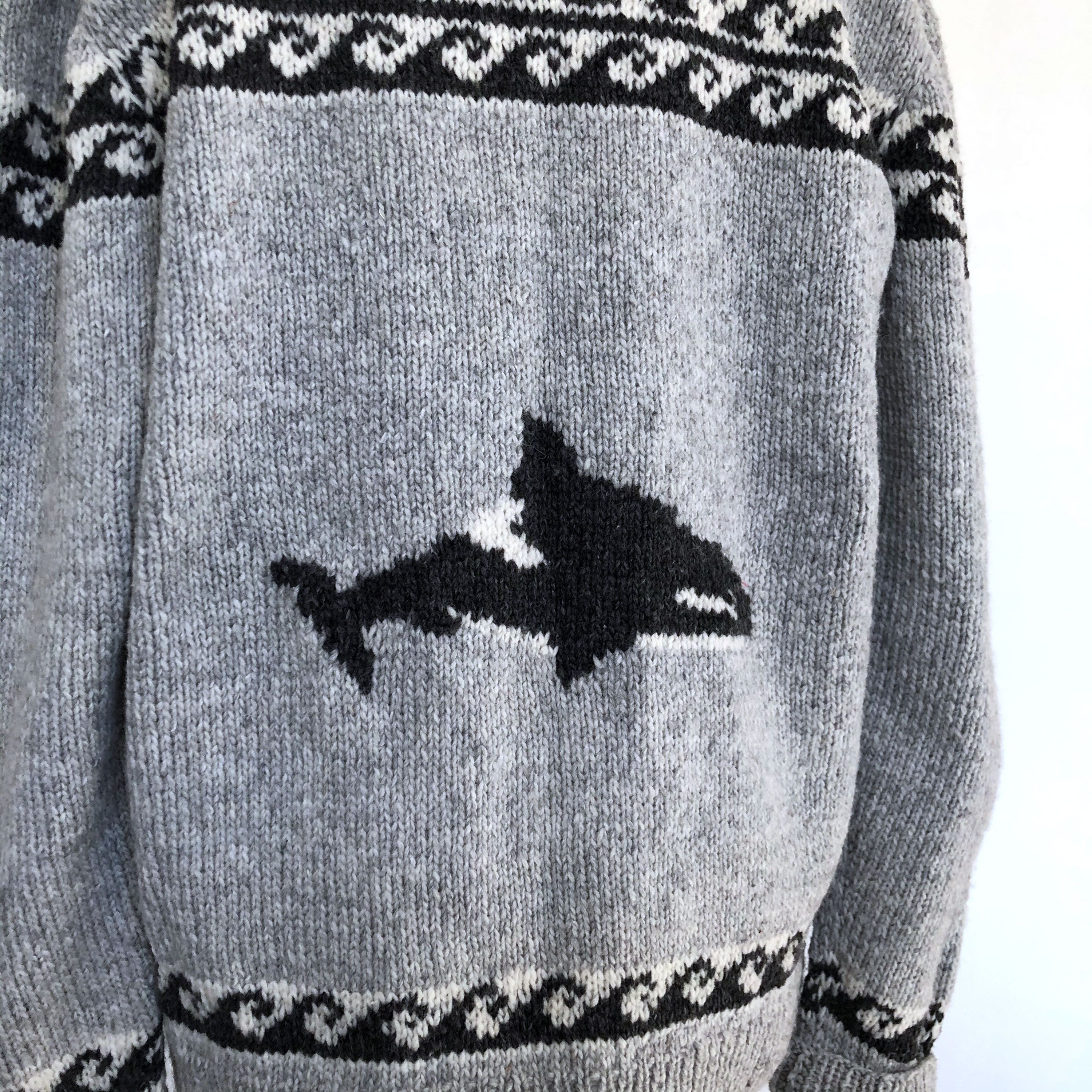 Black Fish Whale Cowichan Sweater Hand Knit Wool Made to Order - Etsy