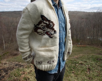 Hail Mary Fox Cardigan: Mary Maxim Wolf Cardigan Sweater - Etsy
