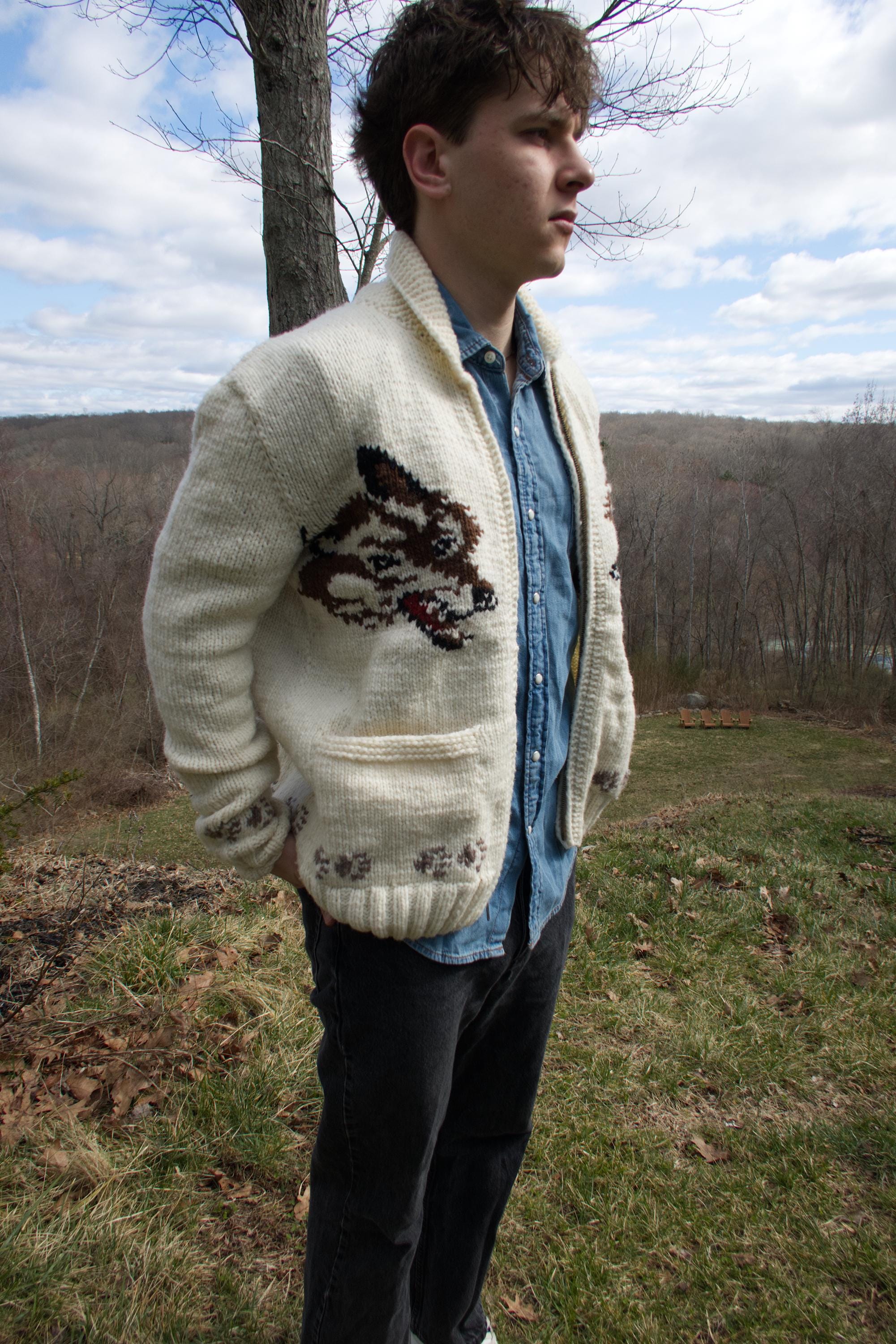 Hail Mary Fox Cardigan: Mary Maxim Wolf Cardigan Sweater - Etsy