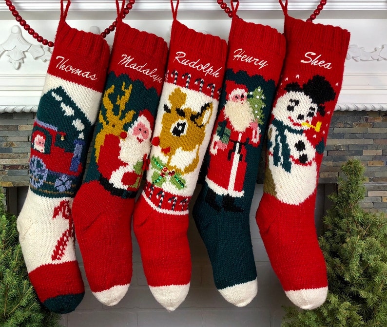 Christmas Stocking Personalized Knit Mary Maxim Bernat Custom Wool Stockings Xmas Socks Families Baby image 3