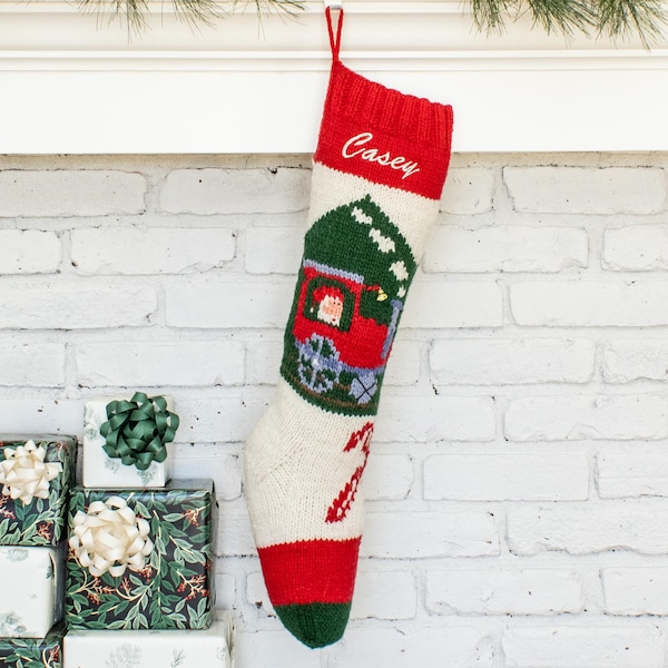 トレイン クリスマス ストッキング パーソナライズ ウール カスタム ベルナット 刺繍 モノグラム クリスマス ストッキング