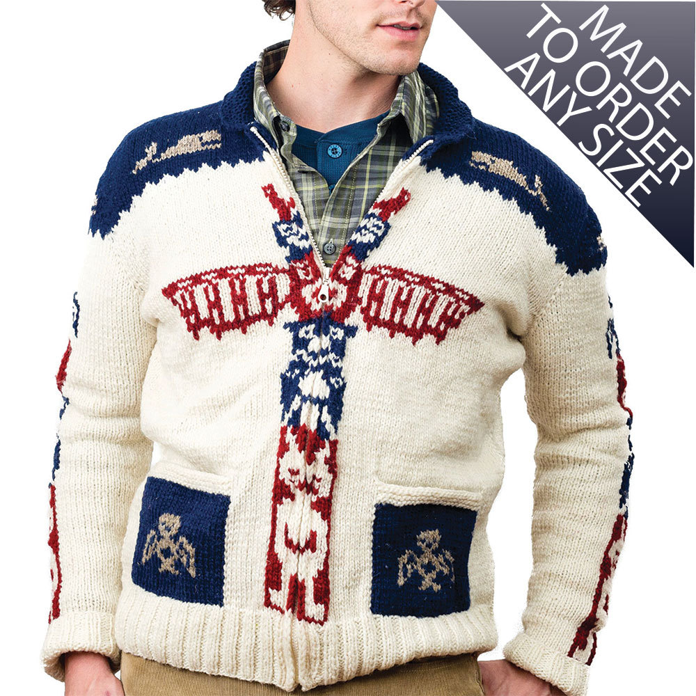 Hand Knit Wool Cardigan Sweater: Mary Maxim Tiki Totem Design - Etsy