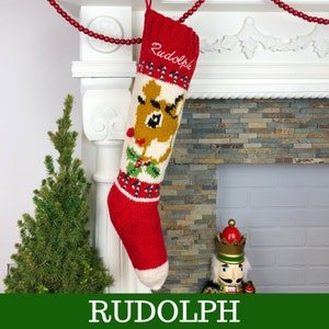 Christmas Stocking Personalized Knit Mary Maxim Bernat Custom Wool Stockings Xmas Socks Families Baby Rudolph