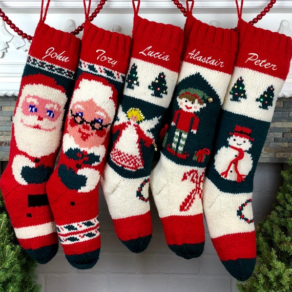 Christmas Stocking Personalized Knit Wool Bernat Vintage Mary