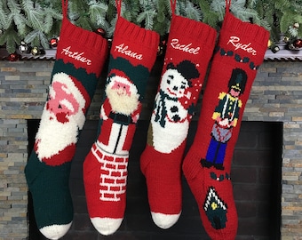 Personalized Christmas Stocking Knit Boys Wool Stockings Santa Snowman Drummer Boy Kris Kringle Chimney Embroidered Stocking