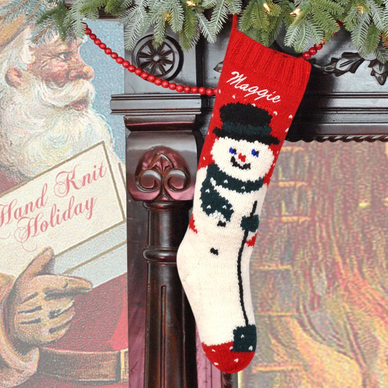 Christmas Stocking Personalized Knit Mary Maxim Snowman Wool Etsy