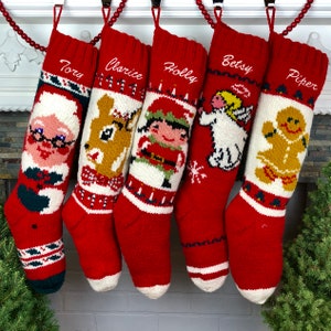 Personalized Knit Christmas Stocking For Girls Knit Wool Custom Holiday Reindeer Girls Sock image 5