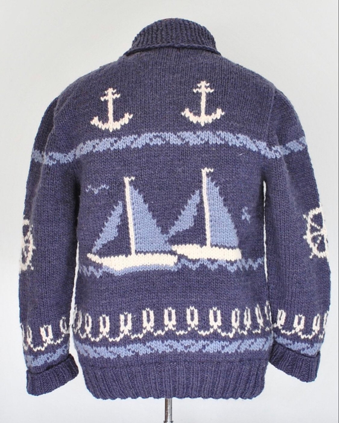 Mary Maxim Sailing Time Cardigan Sweater Mens Womens Anchor