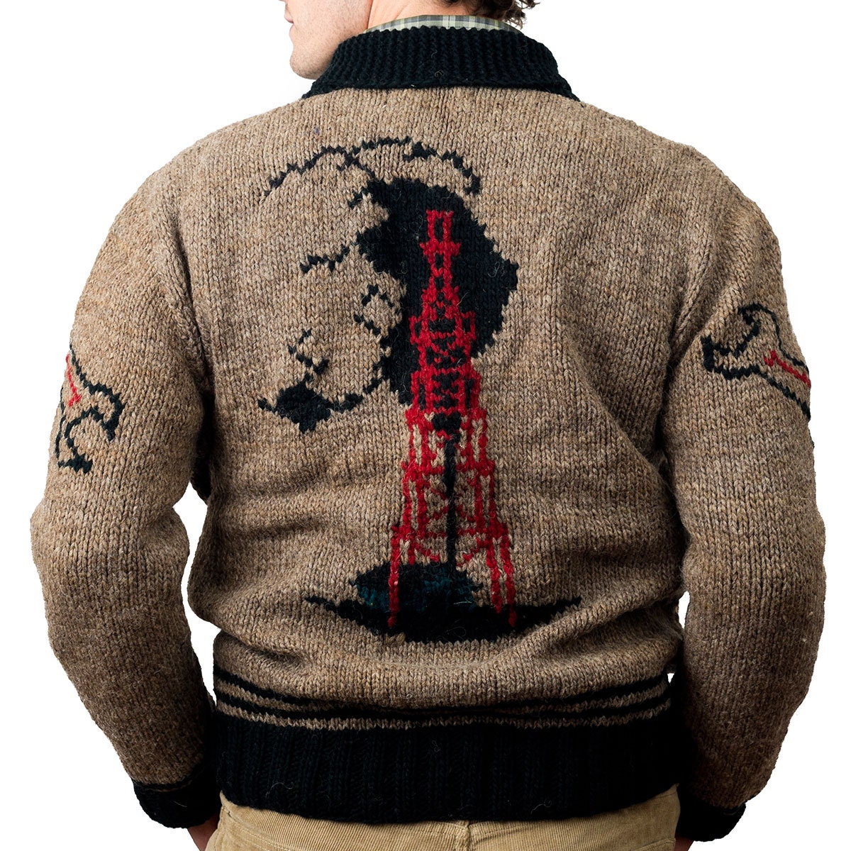 Custom Mary Maxim Sweater Oil Rig Derrick New Wool Cardigan