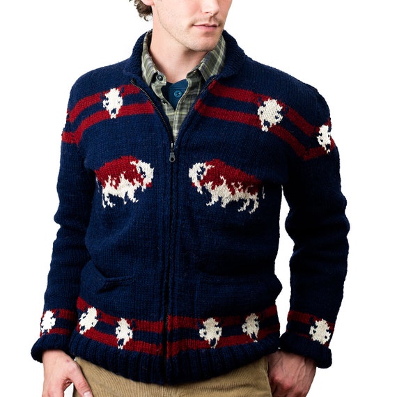 Custom Mary Maxim Buffalo Sweater Cowichan (Handmade) Sweater Cardigan Jumper