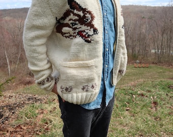 Hail Mary Fox Cardigan: Mary Maxim Wolf Caridigan Sweater