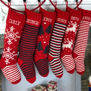 Personalized Christmas Stockings Hand Knit Wool Stockings Red and White image 9