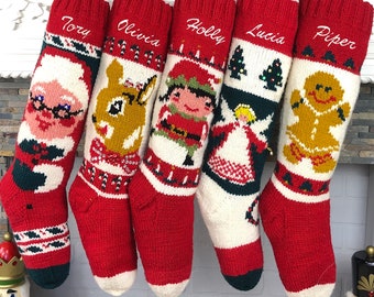 Personalized Christmas Stockings Hand Knit Wool Stockings For Girls
