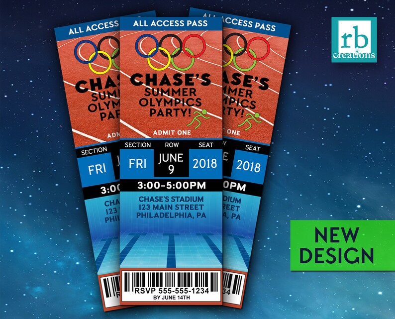 Olympics Party Invitations Summer Olympics Ticket Invitation Etsy
