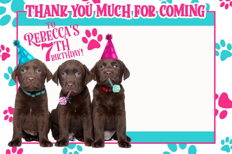 Puppy Birthday Dog Party Puppy Birthday Printed Flat Thank You Notes with Envelopes Party Animal PRINTED Puppy Party Thank You Note