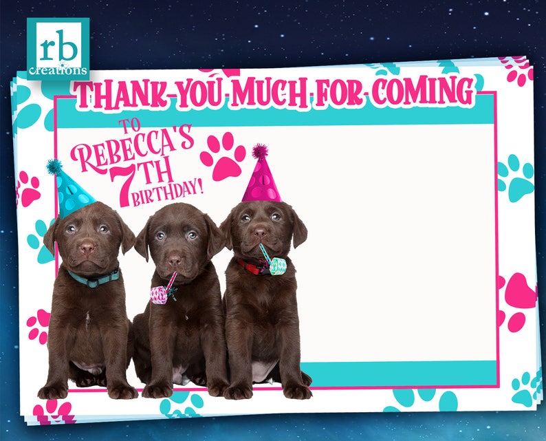 Puppy Birthday Dog Party Puppy Birthday Printed Flat Thank You Notes with Envelopes Party Animal PRINTED Puppy Party Thank You Note