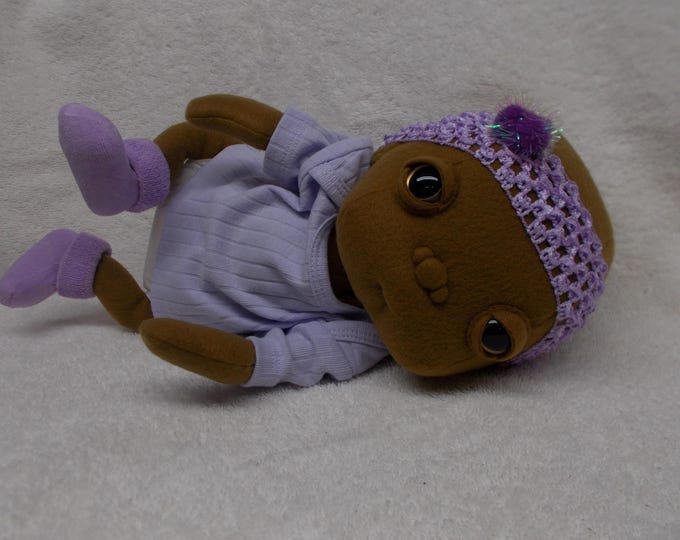 OOAK Newborn Baby Girl Cloth Doll Handmade Awake Gold Brown Eyes Purple ...