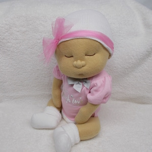 OOAK Large Newborn Baby Girl cloth handmade Waldorf Inspired closed sleep embroidered eyes plush stuffed Christmas soft sculpted art