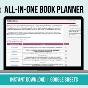 Fiction spreadsheet / Google sheets fiction planner / Digital spreadsheet for Writers / Digital Task List for Authors / NaNoWriMo planner