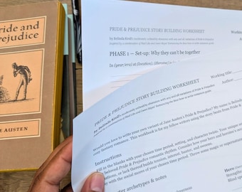 Pride and Prejudice Story Building Worksheet — 6-Page Printable Romance Writing Workbook for Fiction Writers