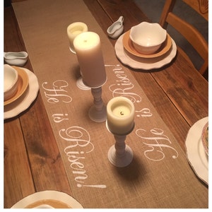 Burlap Table Runner With He is Risen on Both Edges of Runner | Etsy