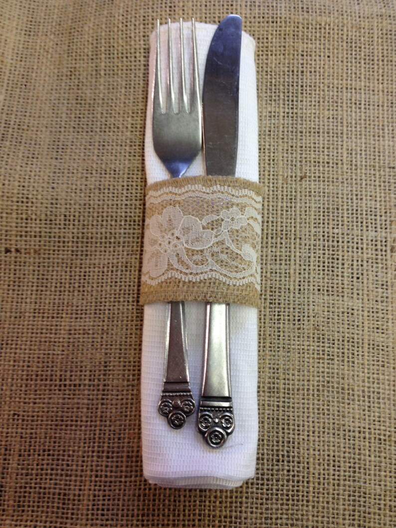 Burlap & Lace Napkin Rings Set of 4 6 8 or 12 Etsy