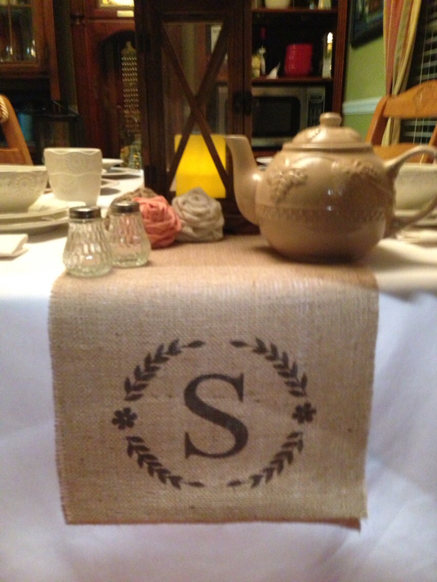 Burlap Table Runner Monogram With Border Etsy
