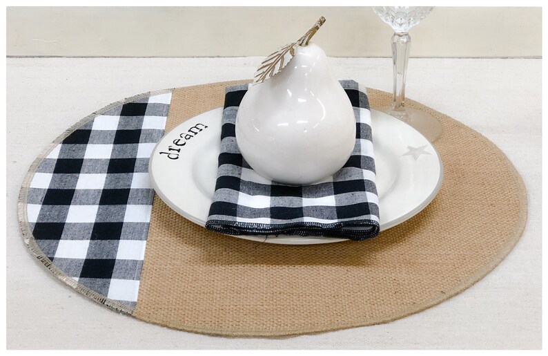 Round Placemat Sets With a Strip of Black & White Buffalo Etsy