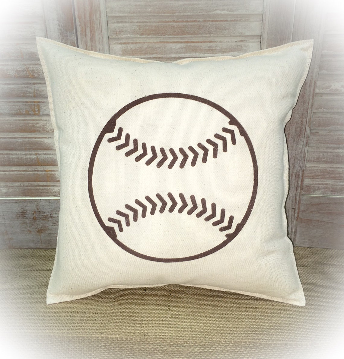 Decorative Pillow with a Baseball silhouette. COMPLETE pillow. Etsy