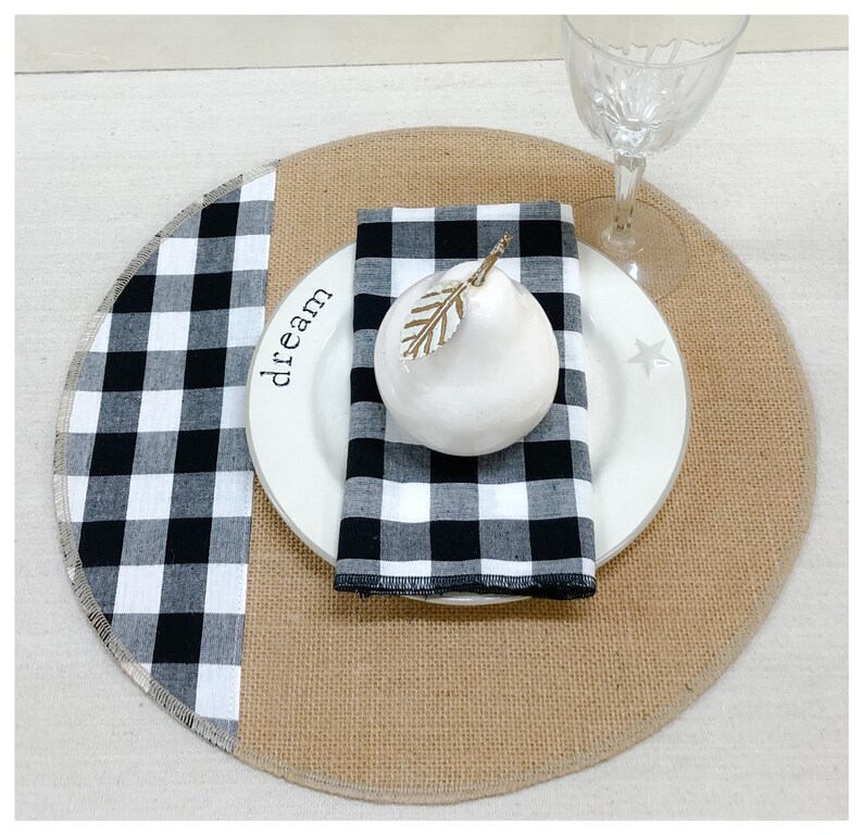 Round Placemat Sets With a Strip of Black & White Buffalo Etsy