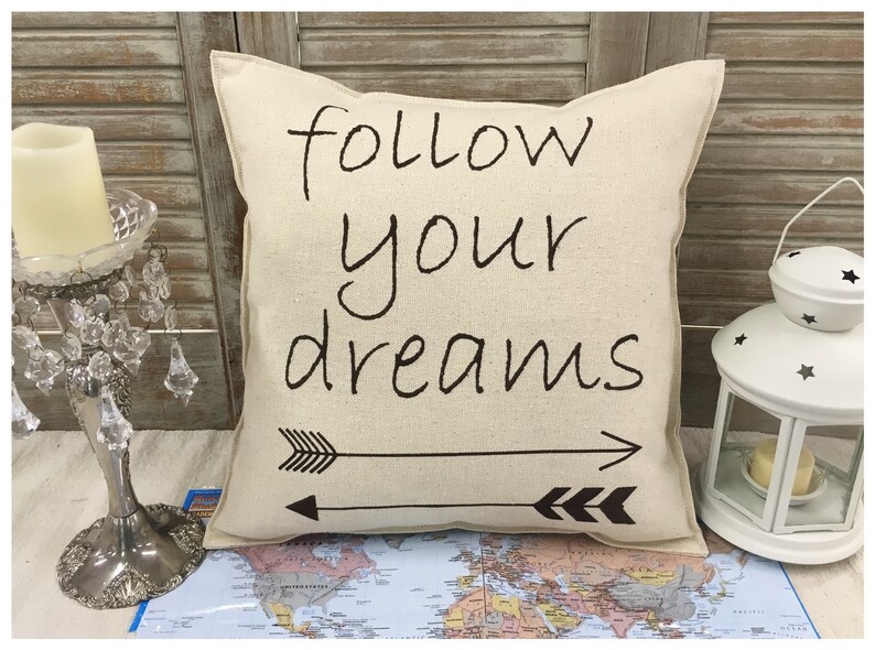 Decorative Pillow with follow your dreams and Etsy
