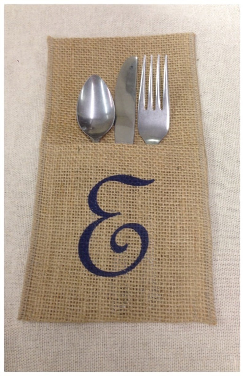Burlap Silverware caddy holder monogrammed qty 4 Etsy
