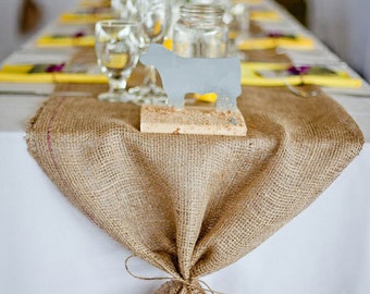 Burlap Table Runner with ties - Wedding runner Holiday decorating Home decor