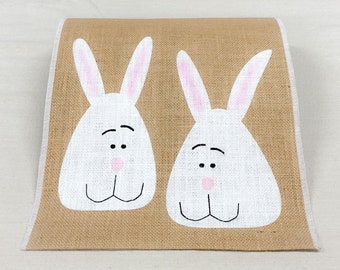 Burlap Table Runner with 2 Easter Bunnies on each end - Easter, Holiday decorating, Home decor, Bunny